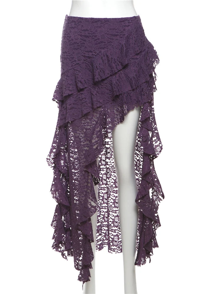 Nibber Nappe Gonne da donna Orlo irregolare Increspature multistrato Patchwork di pizzo Dolce tendenza estiva Pantaloni skinny versatili quotidiani
