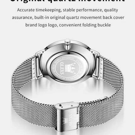 OLEVS 5623 Orologio al quarzo da uomo con quadrante minimalista con numeri romani, cinturino in maglia milanese, lancette luminose, datario, resistente all'acqua fino a 30 m platinumshop