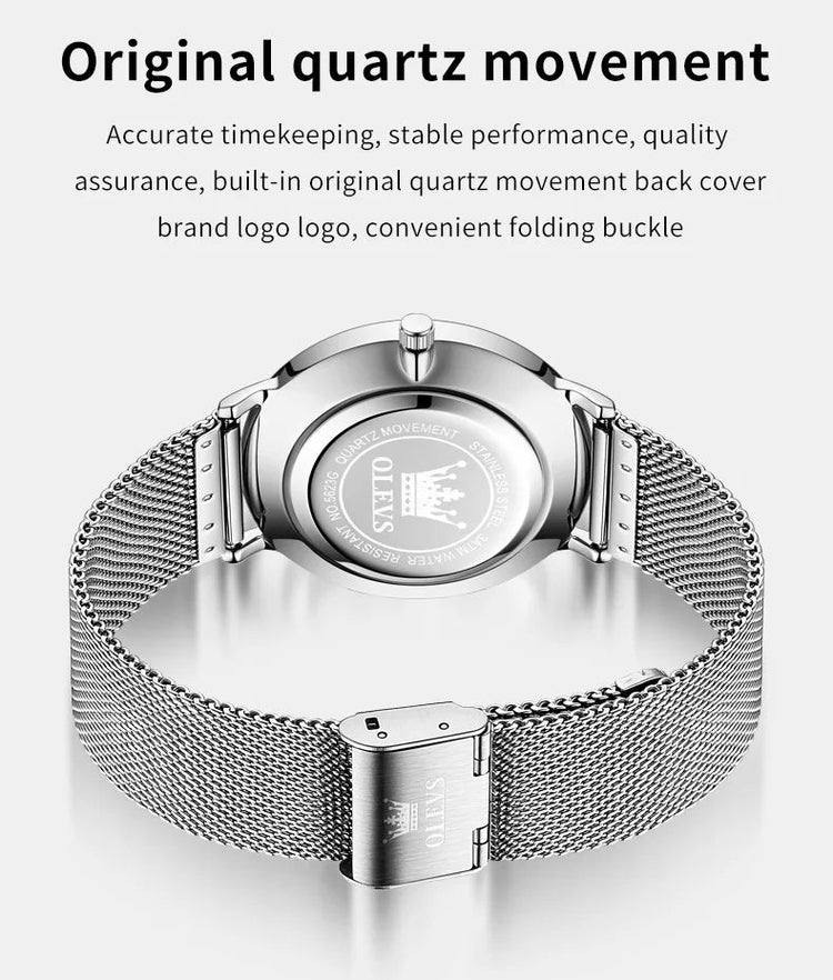 OLEVS 5623 Orologio al quarzo da uomo con quadrante minimalista con numeri romani, cinturino in maglia milanese, lancette luminose, datario, resistente all'acqua fino a 30 m platinumshop