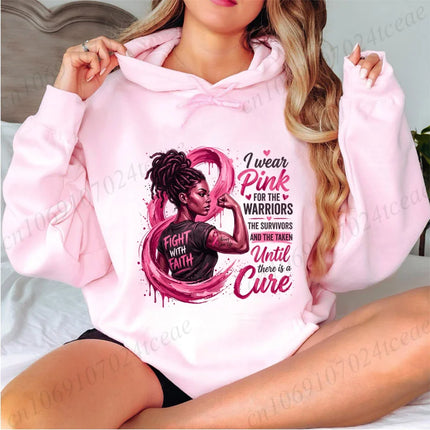 Breast Cancer Design Hoodies Black Woman Pink Ribbon Awareness Graphic Hooded Sweatshirts in October We Wear Pink Tracksuits