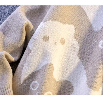 Cartoon Cat's New Knitted Sweater 2025 Men's Autumn/Winter Warm Knitted Sweater Men's Pullover Home Clothes