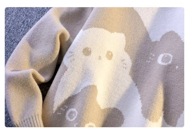 Cartoon Cat's New Knitted Sweater 2025 Men's Autumn/Winter Warm Knitted Sweater Men's Pullover Home Clothes