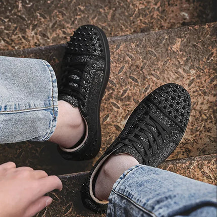 2025 New Men's Casual Shoes Comfortable Soft Punk Style Board Shoes Fashion Nail Anti Slip Wear Resistant Personalized Sneakers