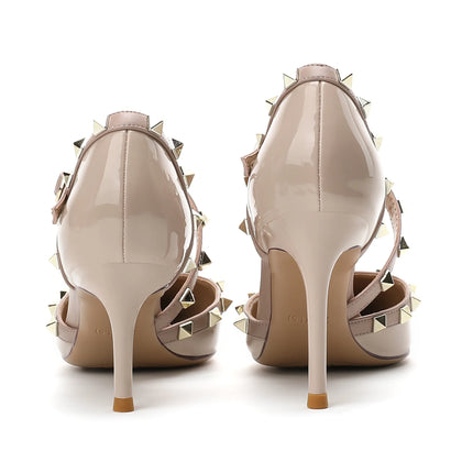 【Misurati la lunghezza dei piedi prima di ordinare】Sandalo da donna con tacco alto e sottile, con rivetti e punta a punta, scarpa elegante da festa 118-CHC-33