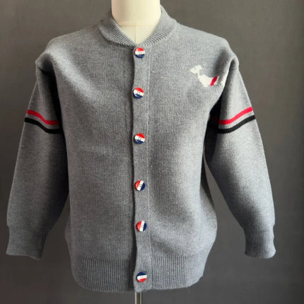 Fashion Men's Knit Cardigan High-End Brand Cartoon Dog Print Design Autumn Winter New Classic Striped Korean Casual Sweater Coat