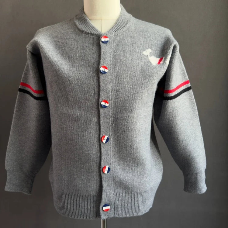 Fashion Men's Knit Cardigan High-End Brand Cartoon Dog Print Design Autumn Winter New Classic Striped Korean Casual Sweater Coat