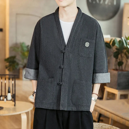 Camicia stile giapponese Kimono Haori Samurai Vestaglie Abito Cinese Hanfu Cardigan Giacche Retro Top Moda Cappotti di jeans Camicetta casual