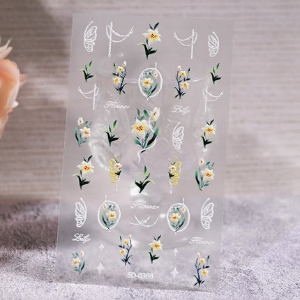 1Pcs 5D Jelly White Lily Red Strawberry Nail Art Sticker Peony Rose Camellia Embossed Nails Decals Delicate Nail Art Decorations