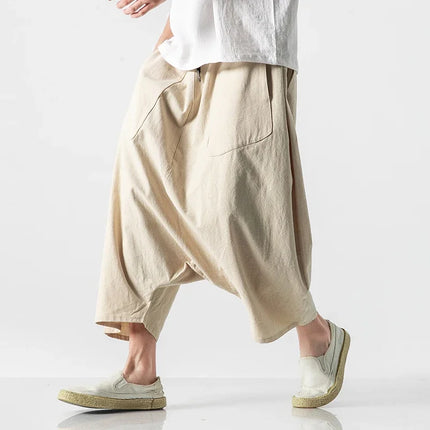 Pantaloncini Estivi da Uomo Oversize Casual Stile Harem Vintage in Cotone e Lino Comodi a Gamba Larga con Elastico in Vita Taglie Grandi
