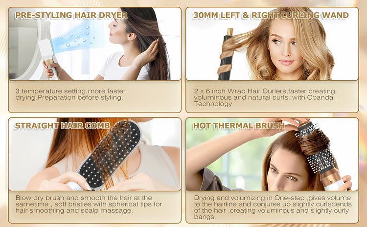 LUXLOCK 5-In-1 Hair Dryer Curling Iron Hot Air Comb Dyso Air Bag Hair Dryer Styling Tool Straightener Hairdressing Tool Gift
