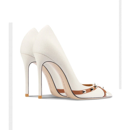 Scarpe da Donna in Pelle Verniciata Stile Star 2026, Tacchi Alti di Lusso con Borchie, Pumps Sexy a Punta, Scarpe da Sposa, Scarpe da Sera 34