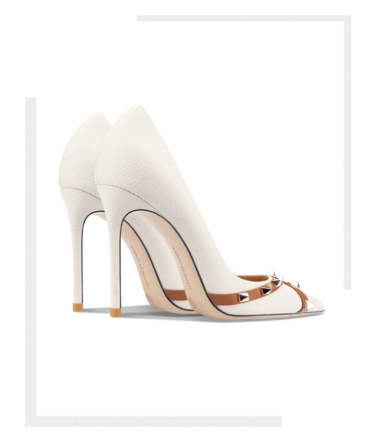 Scarpe da Donna in Pelle Verniciata Stile Star 2026, Tacchi Alti di Lusso con Borchie, Pumps Sexy a Punta, Scarpe da Sposa, Scarpe da Sera 34