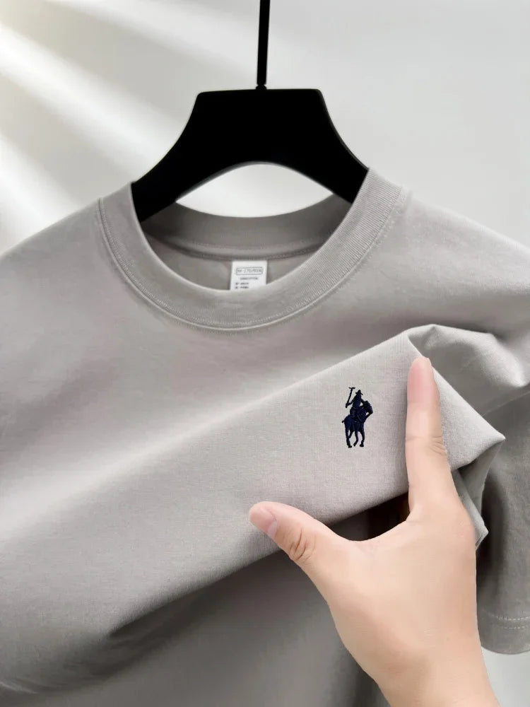 T-shirt da uomo girocollo manica corta in puro cotone 100% vendita calda marchio di lusso estate squisito ricamo pony top traspirante