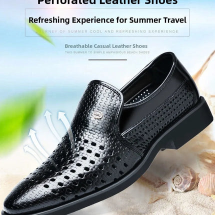 Scarpe Formali da Uomo in Pelle Traspirante con Design Traforato, Casual Estive a Punta Tonda e Tacco Basso, Comode da Indossare