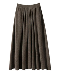 Damen Kaschmir Regenschirm Röcke Herbst Winter Basic Büro Dame Klassiker 100% Kaschmir Gestrickt A-Linie Hohe Taille Taschen Kleid