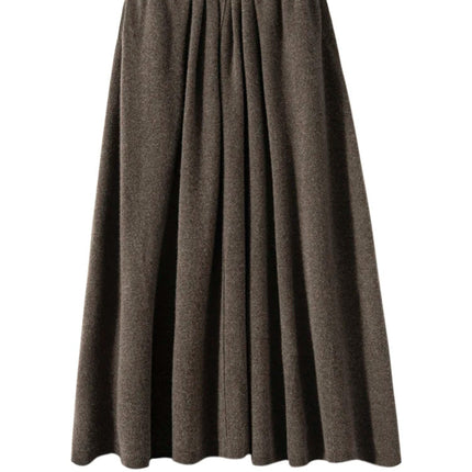 Women's Cashmere Umbrella Skirts Autumn Winter Basic Office Lady Classics 100% Cashmere Knitted A-Line High Waist Pockets Dress PlatiNum