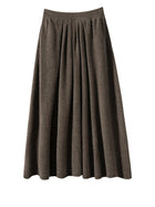 Women's Cashmere Umbrella Skirts Autumn Winter Basic Office Lady Classics 100% Cashmere Knitted A-Line High Waist Pockets Dress PlatiNum