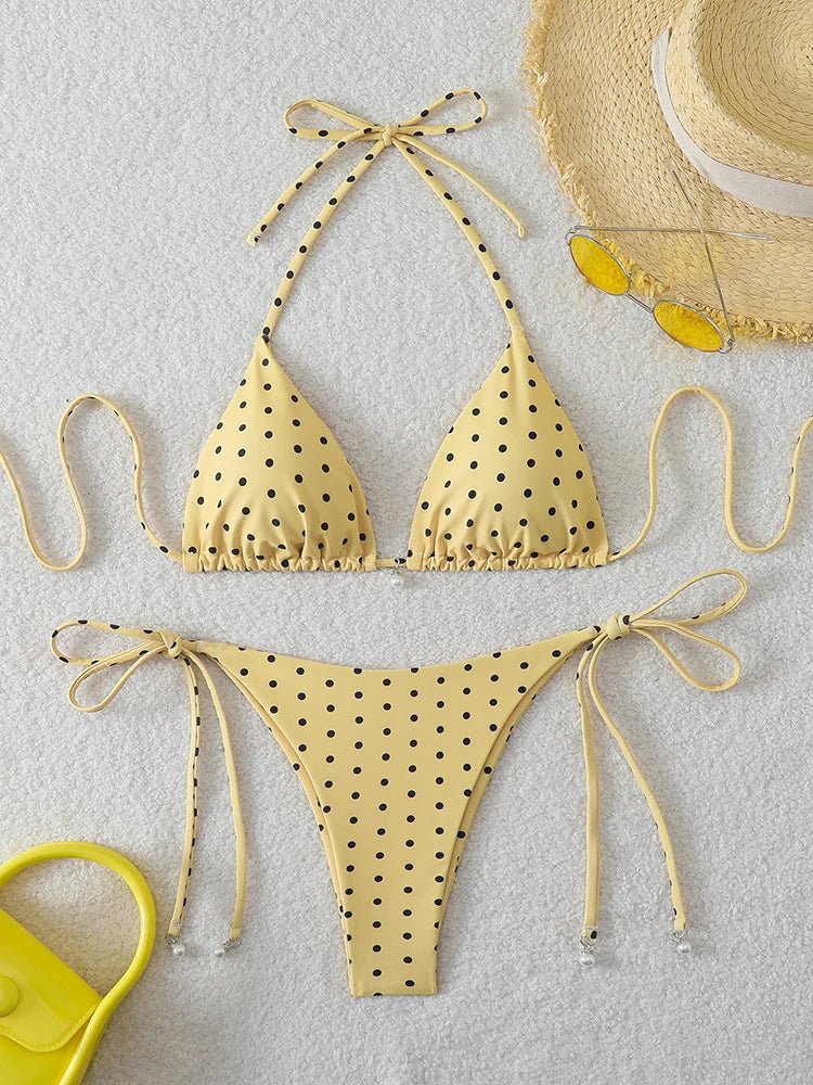 Bikini di Tendenza 2026, Costume da Bagno Sexy con Perle, Micro Bikini a Pois, Abbigliamento da Spiaggia per Donna platinumshop