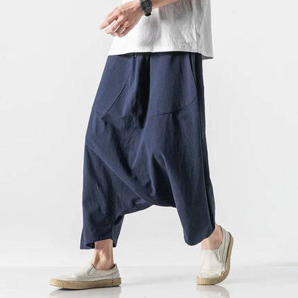 Pantaloncini Estivi da Uomo Oversize Casual Stile Harem Vintage in Cotone e Lino Comodi a Gamba Larga con Elastico in Vita Taglie Grandi