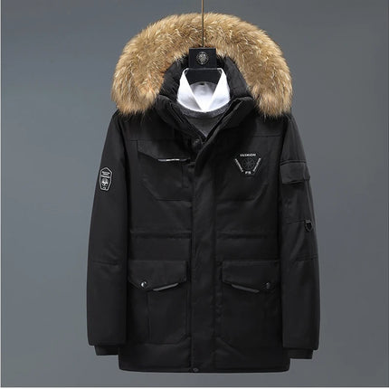Winter Men's Warm Mountain SKi Parkas Fashion Men Fur Collar Mid-Long Down Padded Coats Men Windbreaker Thermal Hooded Jackets