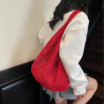 Crochet Crossbody Bag Hollow Beach Leisure Handbag Solid Color Summer Holiday Woven Shoulder Bag