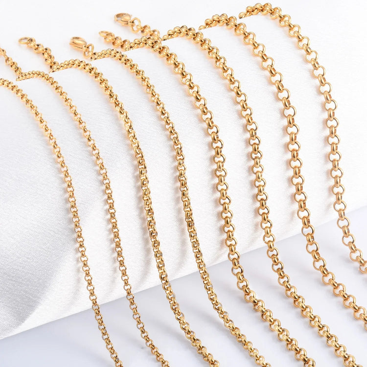 Yadreva Collana Rolo in acciaio inossidabile placcato oro Catena rotonda Cavo di dimensioni diverse Accessori per gioielli regalo fai da te PlatiNum