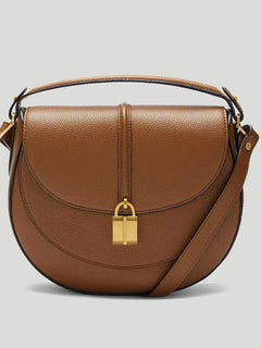 Borsa a tracolla a mezzaluna in pelle martellata, con chiusura a catena metallica, tracolla regolabile per uso quotidiano