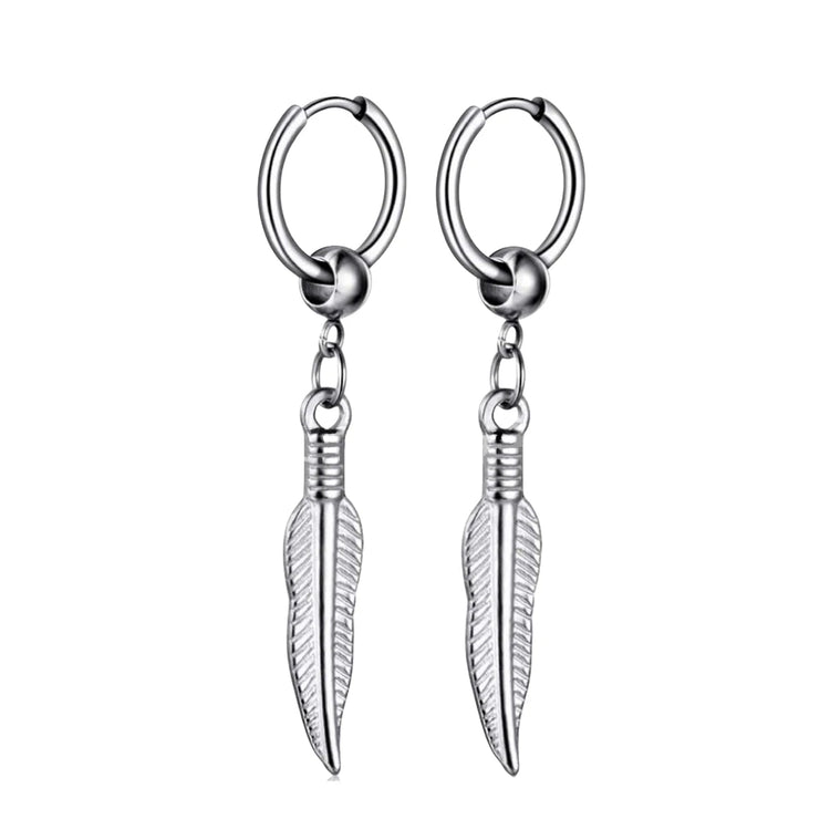 Long Hanging Crosses Leaves Pendants Hoops Woman Earrings Man Vintage Stainless steel Hip Hop Ear Piercing Jewelry Accessories PlatiNum