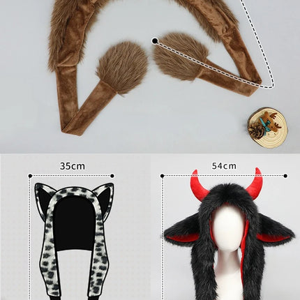 Y2K Gothic Punk Cat Ear Hat with Cross Wing Chain Decoration Plush Warm Winter Subculture Goth Rock Musi Cap Bombero Gorro Ruso