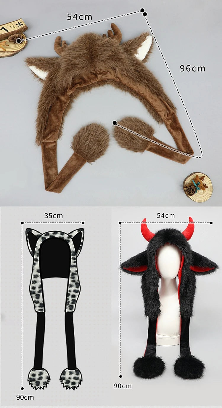 Y2K Gothic Punk Cat Ear Hat with Cross Wing Chain Decoration Plush Warm Winter Subculture Goth Rock Musi Cap Bombero Gorro Ruso