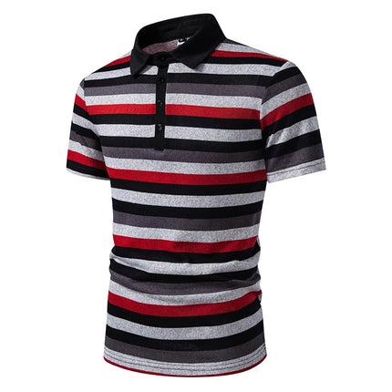 Men's Summer Short Sleeve Polo Shirts, Striped Lapel Collar T-shirts, T19