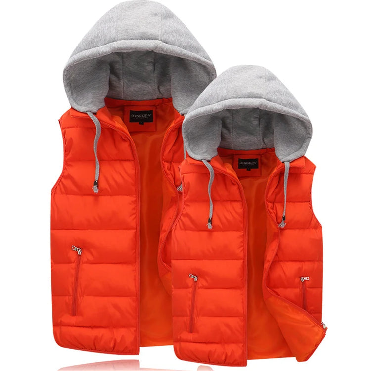 Autumn Winter Mens Warm Down Padded Vests Fashion Men Thermal Windbreaker Waistcoats Men Zipper Hooded Parkas Vests Clothing