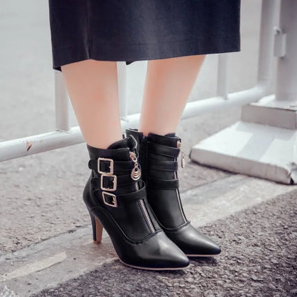 Women Shoes  Boots Spring High Heels Ankle Boots Pointed Toe Buckle  Boots Zip Ladies Shoes White Big Size 2023