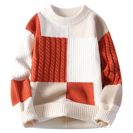 New Trendy Autumn and Winter Jacquard Pattern Pullover Sweater Casual Round Neck Color-Blocking Knit Men's Pullover