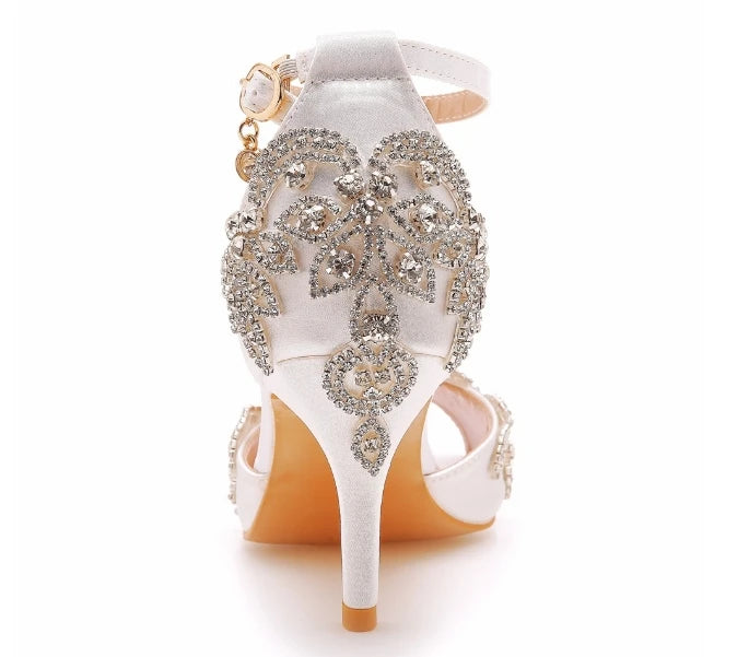 Sandali da donna di qualità femminile strass PU 7CM tacchi sottili cinturino con fibbia scarpe da donna in stile coreano vestito blu cielo maturo