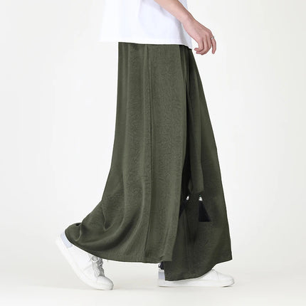 Pantaloni stile cinese da uomo nuovi pantaloni larghi casual in seta di ghiaccio a gamba larga pantaloni da uomo kimono alla moda retrò comodi e traspiranti