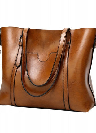 Borsa a Mano in Ecopelle Marrone per Donne – Borsa a Spalla in Ecopelle con Cinturino Regolabile, Tasche con Cerniera, 31x26x11cm