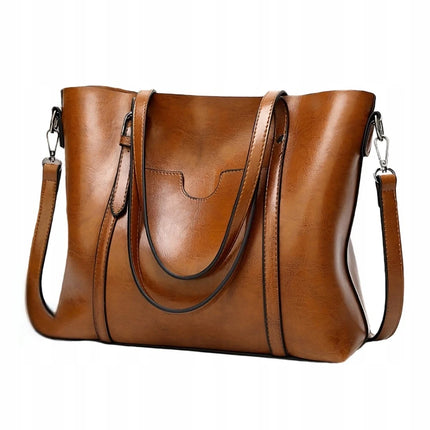 Borsa a Mano in Ecopelle Marrone per Donne – Borsa a Spalla in Ecopelle con Cinturino Regolabile, Tasche con Cerniera, 31x26x11cm