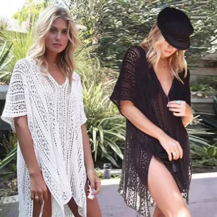 Abito scollato in maglia senza bikini, maniche lunghe girocollo trasparente abito copricostume all'uncinetto, costumi da bagno e abbigliamento da donna platinumshop