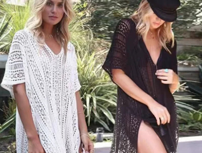 Abito scollato in maglia senza bikini, maniche lunghe girocollo trasparente abito copricostume all'uncinetto, costumi da bagno e abbigliamento da donna platinumshop
