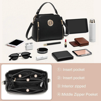Borsa da donna multifunzionale elegante Kono realizzata in pelle PU, tracolla regolabile, scomparti multipli, può essere utilizzata come borsa a mano e borsa a tracolla
