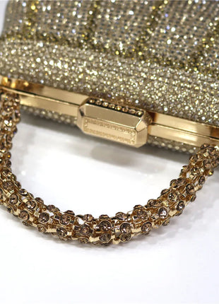 Popular In Nigeria Exquisite Evening Bags With Diamond Design Fashion Handle Clutch Rhinestone Embellished Long Chain Bag PlatiNum