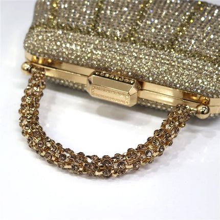 Popular In Nigeria Exquisite Evening Bags With Diamond Design Fashion Handle Clutch Rhinestone Embellished Long Chain Bag PlatiNum