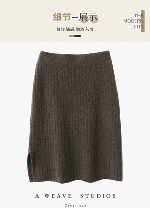Autumn Winter Women Wool Skirt Elastic Waist Mini Slim Fit Cashmere Skirts 100% Merino Wool Knitted Office Lady Above Knee Dress PlatiNum