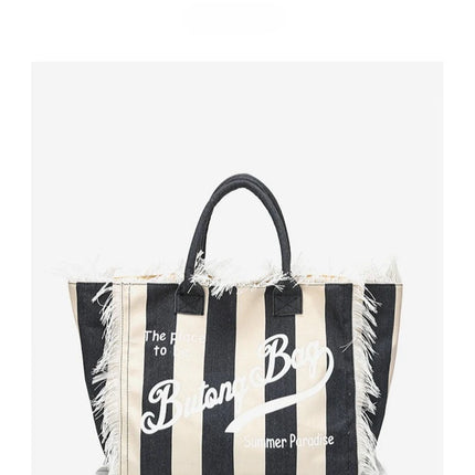 Borsa tote a righe da donna con colori contrastanti Borsa a tracolla con lettere alla moda Borsa da pendolarismo per ascelle di grande capacità