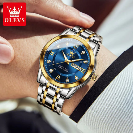 OLEVS 5513 Orologio da uomo Orologio luminoso impermeabile al quarzo originale di marca di moda per uomo Scatola per orologio con doppio calendario in acciaio inossidabile platinumshop