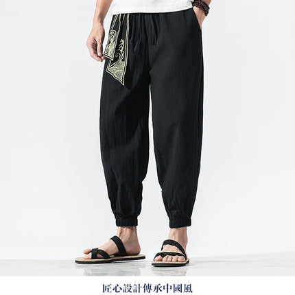 Kimono da uomo in cotone e lino costume da samurai giapponese Ukiyo-e cintura con stampa pantaloni stile harem retrò pantaloni larghi da uomo Hip Hop Harajuku Haori