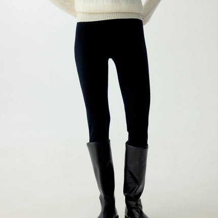 100% fine spun wool knitted pants for women, soft and comfortable thin wool leggings, slim fit solid color leggings PlatiNum