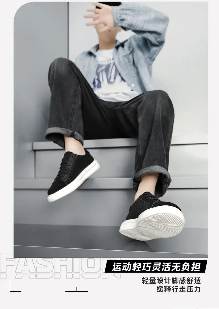 Sneakers Premium Breathable Woven Black Casual Shoes for Men Lightweight Comfortable Daily Walking Outdoor Footwear