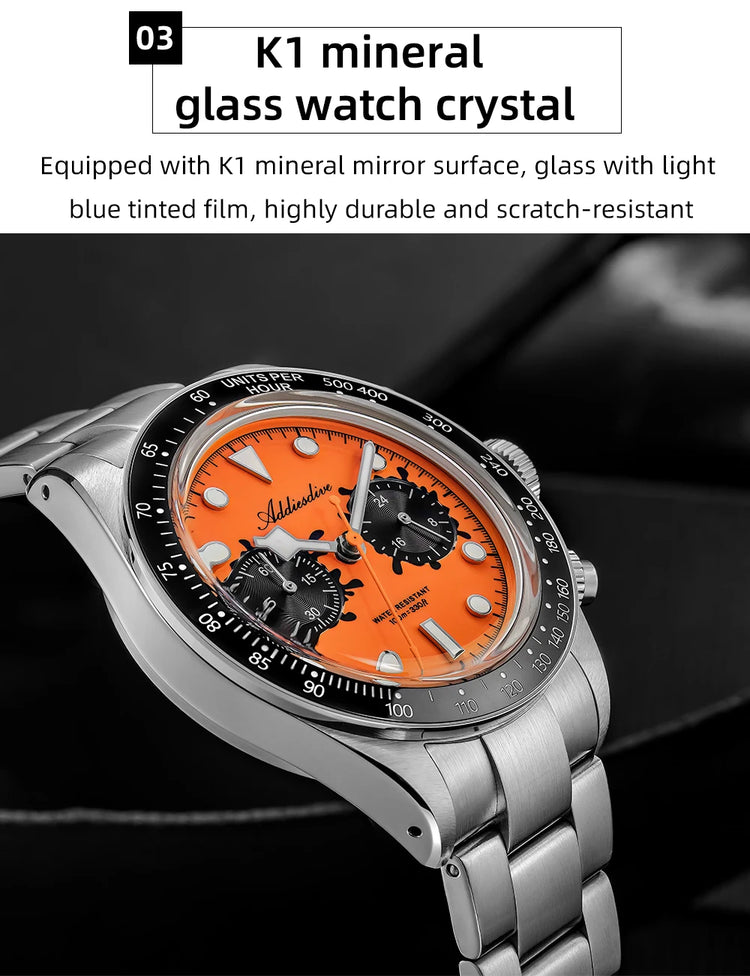 ADDIESDIVE 2026 New Luxury Quartz Watch K1 Bubble Mirror Glass100M Waterproof Ceramic Bezel Super Luminous Stainless Steel Watch